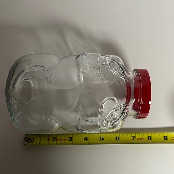 Vintage Libbey of Canada 7.5" Glass Pig Jar Coin Bank Red Plastic Screw Lid New - Picture 10 of 10